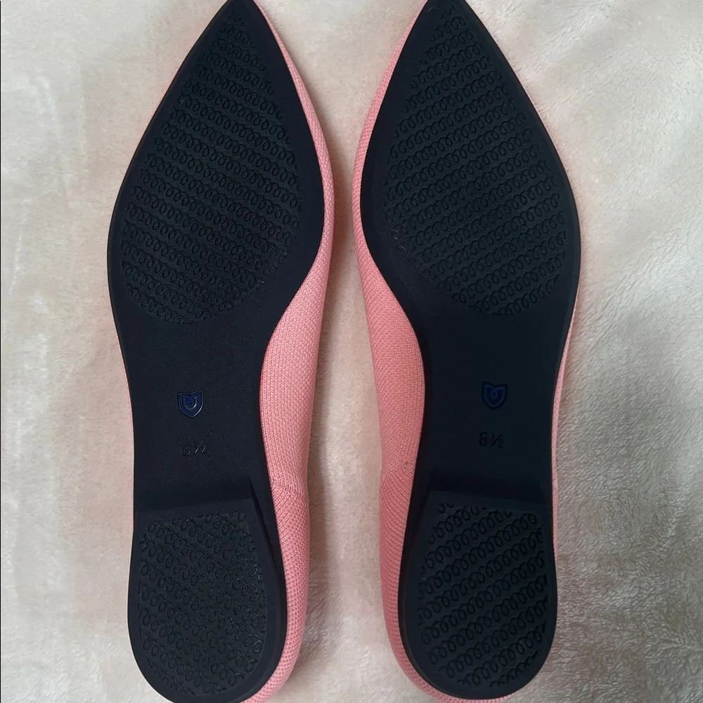 NEW - Rothy's Pink Pointed-Toe Knit Flats with Blue Heel Trim - Picture 6 of 9